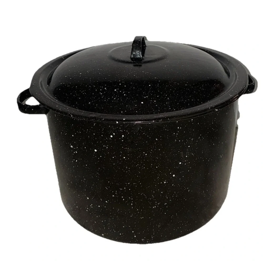 Enamelware Black Speckled Canning Stock Pot With Lid 11x8